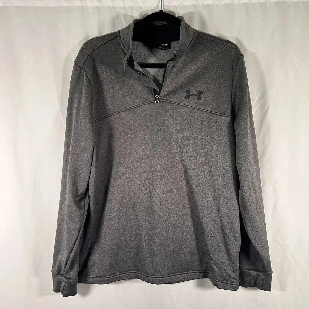 Under Armour Sweater Men's Medium Grey 1/4 Zip Mock Neck Long Sleeve Pullover